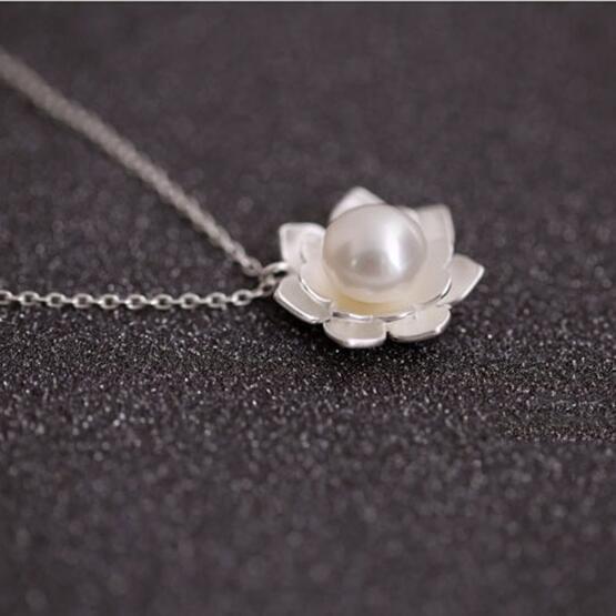 925 Sterling Silver Jewelry Pearl Lotus Flower Necklaces Hot Sale Pure Silver Jewelry For Women