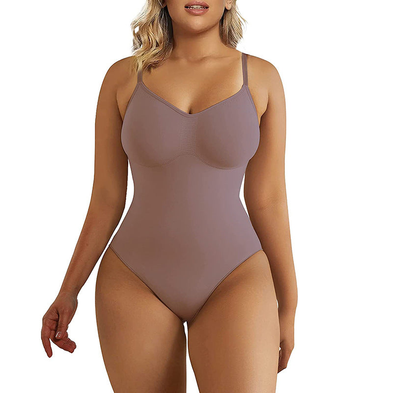 Enhanced Tummy Control Bodysuit Set for Women - Basic Shirts with Seamless Tights - Sculpting Triangle Jumpsuit Thong