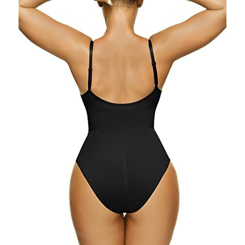 Enhanced Tummy Control Bodysuit Set for Women - Basic Shirts with Seamless Tights - Sculpting Triangle Jumpsuit Thong