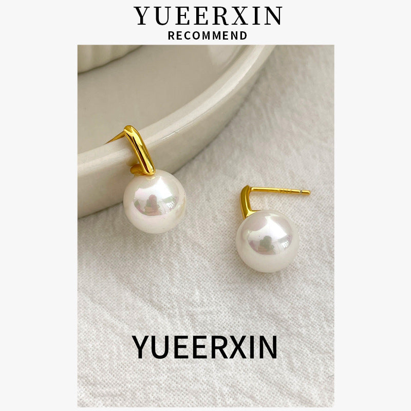 925 Sterling Silver Plated With 14k Gold, Everyday Simple Shell Pearl Earrings, Exquisite, Small And Versatile, European And American Style Earrings