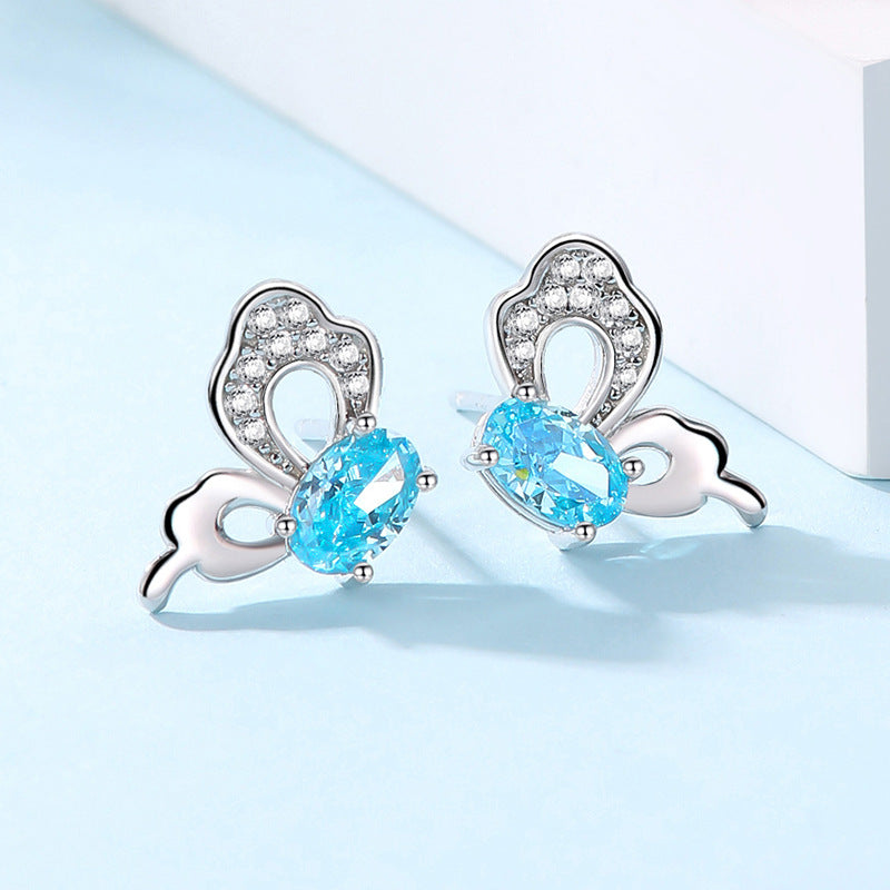 Baoyilong New Product S925 Sterling Silver Light Luxury Niche Ice Flower Stone Butterfly Earrings Women's High-end Earrings Earrings Wholesale