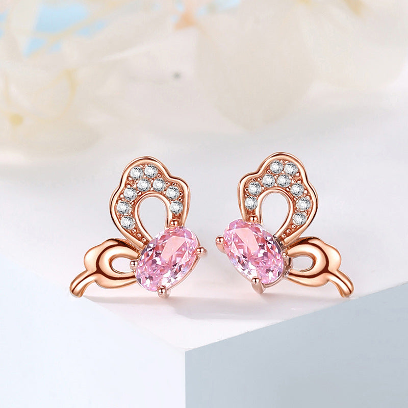 Baoyilong New Product S925 Sterling Silver Light Luxury Niche Ice Flower Stone Butterfly Earrings Women's High-end Earrings Earrings Wholesale