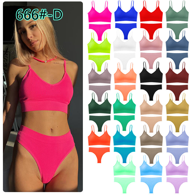 Cross-border Big U Beautiful Back Suit Thong T Pants Thread Beautiful Back Girl Bra Set French Sexy Small Chest Underwear