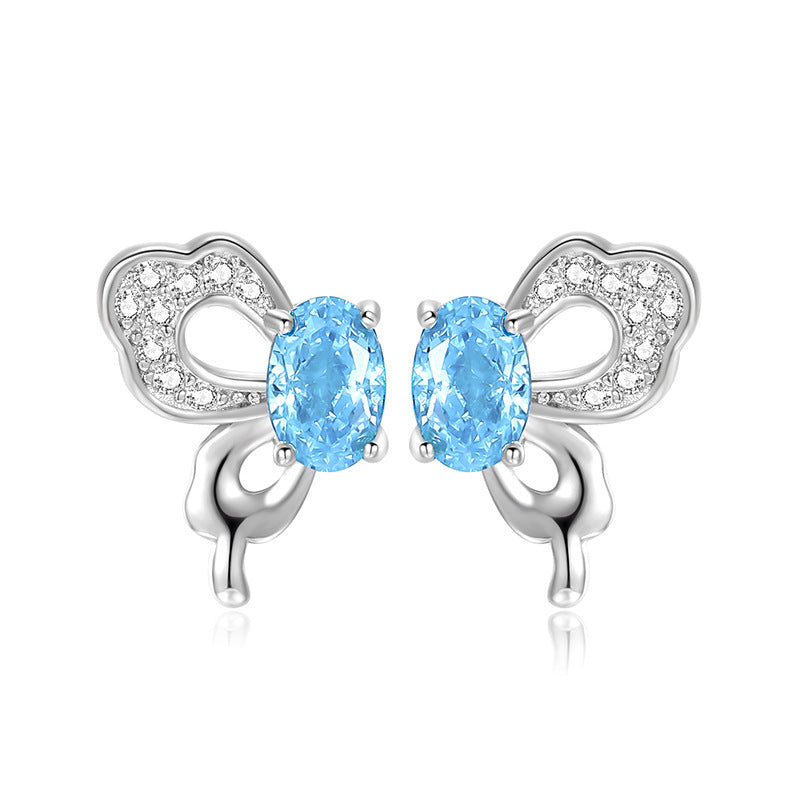 Baoyilong New Product S925 Sterling Silver Light Luxury Niche Ice Flower Stone Butterfly Earrings Women's High-end Earrings Earrings Wholesale