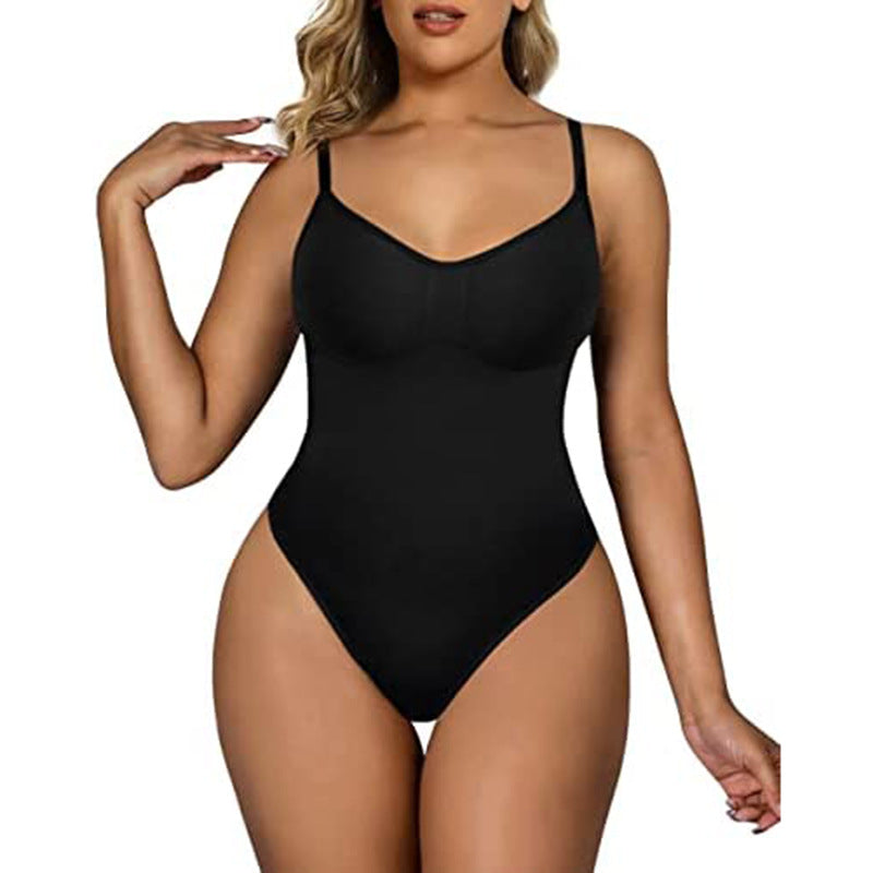 Enhanced Tummy Control Bodysuit Set for Women - Basic Shirts with Seamless Tights - Sculpting Triangle Jumpsuit Thong