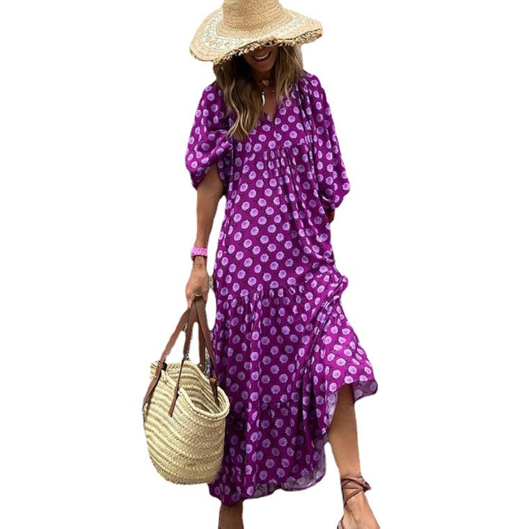 2023 Autumn New Women's V Neck Leopard Print Maxi Dress - Boho Chiffon Flowy Long Dress